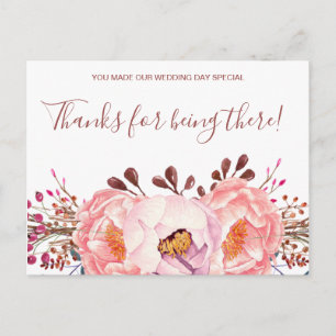 Postale Carte de remerciement de mariage florale rubis ros