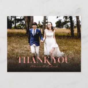 Postale Carte de remerciement de mariage moderne en or ros