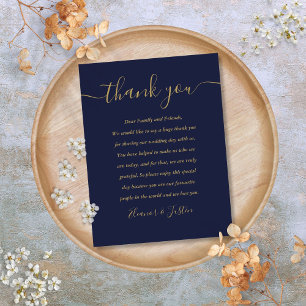 Postale Carte de remerciement de mariage Navy Blue Gold