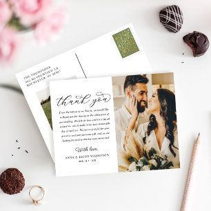 Postale Carte de remerciement de mariage photo calligraphi