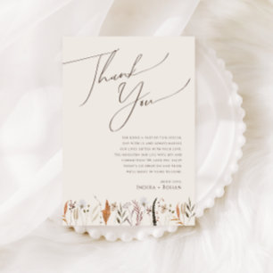 Postale Carte de remerciement de table beige à fleurs sauv