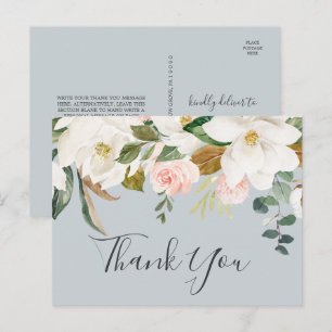 Postale Carte de remerciement élégante bleu gris magnolia