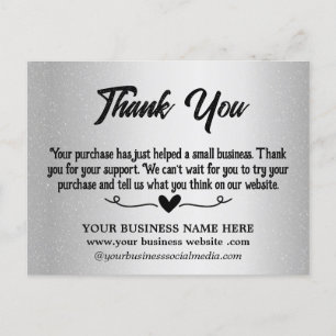 Postale Carte de Remerciement Entreprise Argent Métallisé