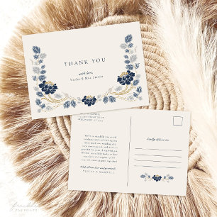 Postale Carte de remerciement florale bleu marine