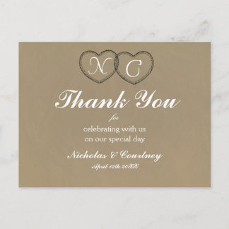 Postale Carte de remerciement initiale coeurs en dentelle