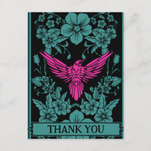 Postale Carte de remerciement. Oiseau rose exotique, bleu