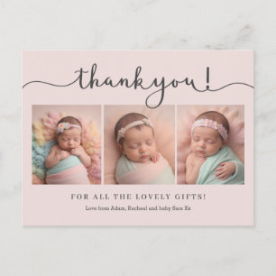 Postale Carte de remerciement photo de bébé fille rose