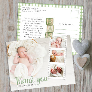 Postale Carte de remerciement photo pour baby shower vert 