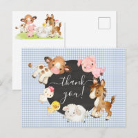Carte de remerciement pour Baby Shower Ferme Anima