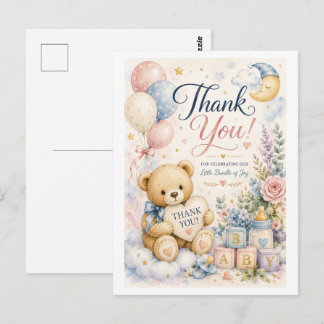 Postale Carte de remerciement pour Baby Shower Ourson Douc