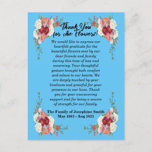 Postale Carte de remerciement pour l'envoi de fleurs après