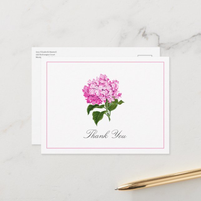 Postale Carte de remerciement traditionnelle Fleur de Hort (Devant/Arrière en situation)