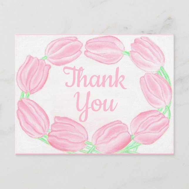 Postale Carte de remerciementière à bordure de tulipes ros (Devant)