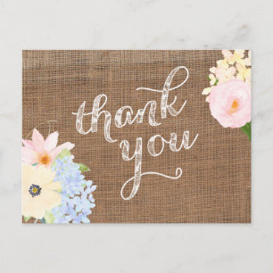 Postale carte de remerciements aux fleurs pastel, dentelle