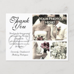 Postale Carte de remerciements blanc personnalisable 3 pho