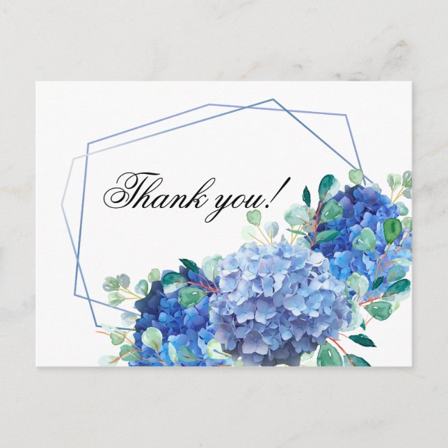 Postale Carte de remerciements bleu hydrangea eucalyptus v (Devant)