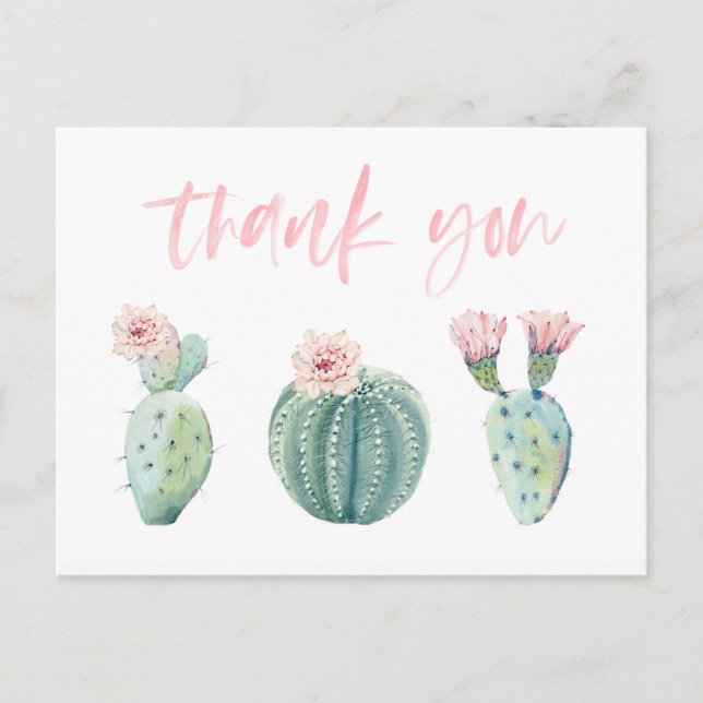 Postale Carte de remerciements de cactus vert rose pour Ba (Devant)