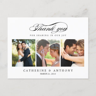 Postale Carte de remerciements de mariage simple et élégan