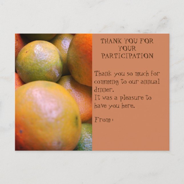 POSTALE CARTE DE REMERCIEMENTS DE PARTICIPATION AU DÎNER (Devant)