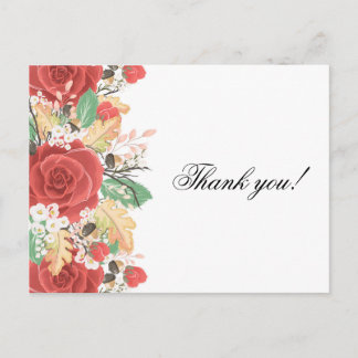 Postale Carte de remerciements rose automne feuilles