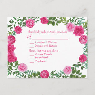 Postale Carte de réponse de Faire-part de mariage rose vif