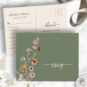 Postale Carte de réponse de mariage aux fleurs sauvages ve