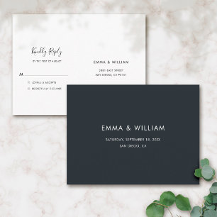Postale Carte de réponse de mariage minimaliste noir et bl