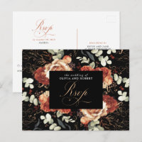 Carte de réponse de mariage noir Fleurs en terre c