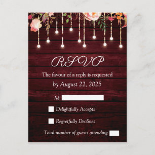Postale Carte de réponse de mariage rustique en bois marro