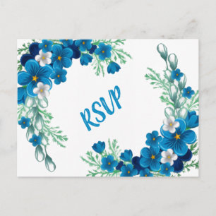 Postale Carte de réponse florale bleu ciel élégante