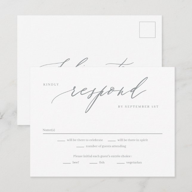 Postale Carte de réponse RSVP couleur modifiable de script (Devant / Derrière)