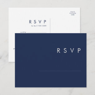 Postale Carte de réponse RSVP moderne bleu marine   argent