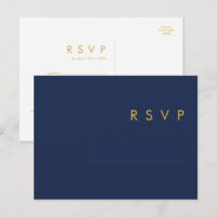 Carte de réponse RSVP moderne bleu marine | or pou