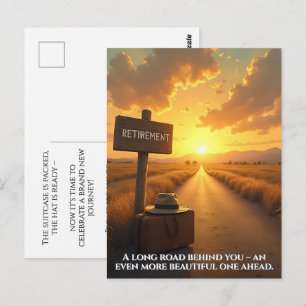 Postale Carte de retraite avec route de coucher de soleil