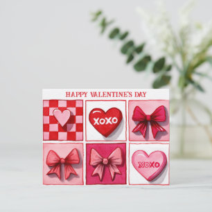 Postale Carte de Saint-Valentin rose et rouge XOXO