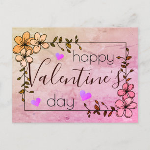 Postale Carte de Saint-Valentin rose florale joyeuse