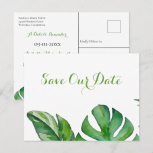 Postale Carte de sauvegarde à date tropicale verte aquarel