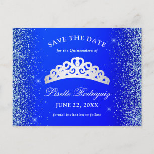 Postale Carte de sauvegarde de Quinceanera Bleu Royal et A