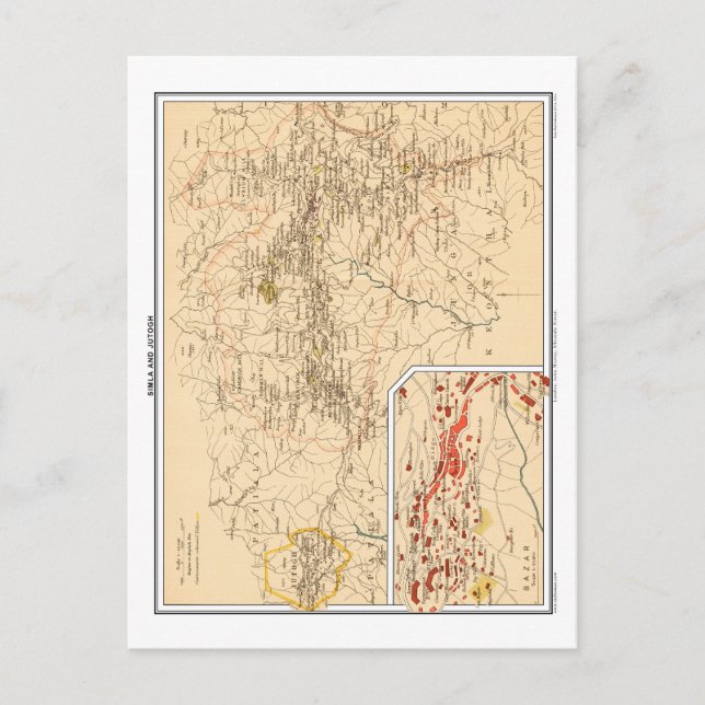 Postale Carte de Simla & Jutogh, Inde britannique. (Devant)