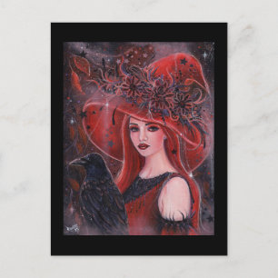 Postale Carte de sorcière d'Halloween avec corbeau par Ren