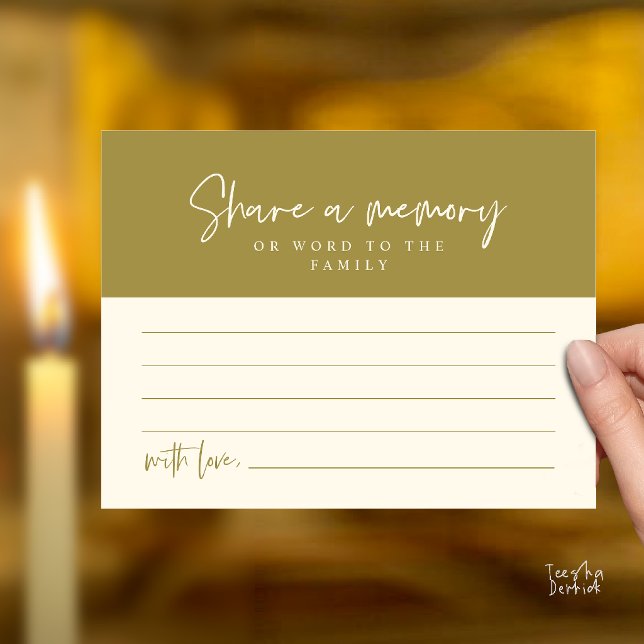 Postale Carte de souvenir de service funéraire, partager u (Funeral Service, Share a memory Memorial Card in Yellow Gold)