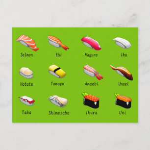 Postale Carte de sushi types de sushi japonais mignon