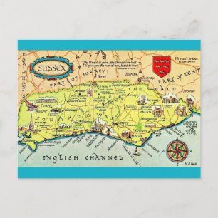 Postale Carte de Sussex Angleterre illustrée de manière co