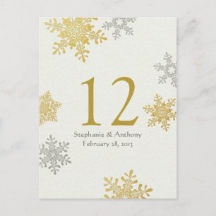 Postale Carte de table de mariage d'hiver Silver Gold Snow