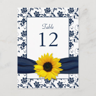 Postale Carte de table Navy White Sunflower Mariage damass