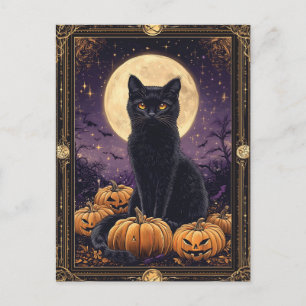 Postale Carte de tarot thématique Halloween avec un chat n