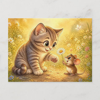 Postale Carte de vœux Amitié Chaton et Souris Mignons