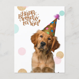 Postale Carte de vœux d'anniversaire avec chiot en chapeau