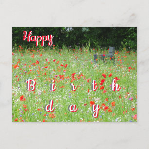 Postale Carte de vœux d'anniversaire avec coquelicots et f