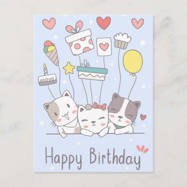 Postale Carte de vœux d'anniversaire Kawaii (Devant)